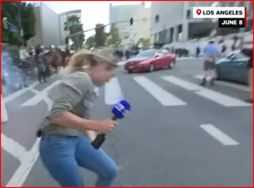 شاهد كيف أصيبت مراسلة القناة 9 الأسترالية برصاص الشرطة في لوس أنجلوس!
