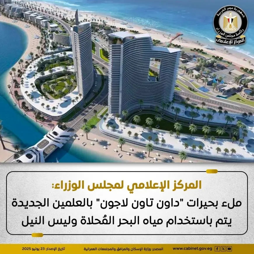 الحكومة تحول بحيرات داون تاون في العلمين الجديدة إلى وجهة علمية مذهلة باستخدام مياه البحر، وليس النيل!