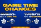 NHL Reschedules Sabres Games with New Times for October 24 and 25