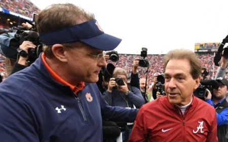 Nick Saban playfully teases Gus Malzahn while applauding his impressive work
