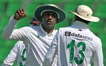 Muthusamy Shines with Triple Wicket Over as Pakistan Stumbles to 378 All Out