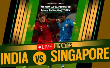 India vs Singapore Asian Cup Qualifier Live Score: Song Uiyoung’s Double Strikes Seal 2-1 Victory Over Blue Tigers Shattering India’s Qualification Hopes