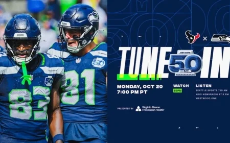 How to Watch, Listen, and Follow Seahawks vs Texans in Week 7 on Monday, October 20