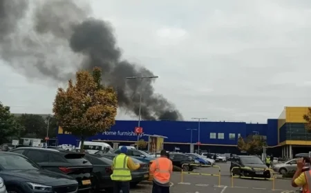 Firefighters battle massive blaze at IKEA store in Wembley