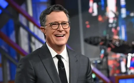 Stephen Colbert shines as a murdered talk show host in quirky mystery series guest appearance
