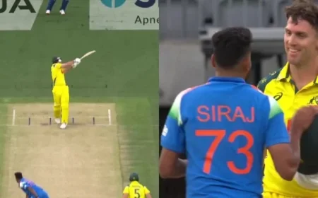 Mohammed Siraj’s fierce delivery strikes Mitchell Marsh’s head sparking immediate concern in Perth