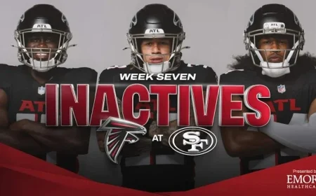 Atlanta Falcons Announce Week 7 Inactive List for Clash Against San Francisco 49ers