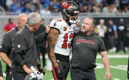 Buccaneers Star WR Mike Evans Exits Monday Night Game Against Lions Due to Concussion and Shoulder Injury