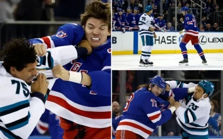 Rangers’ Matt Rempe Injured After Intense Fight with Sharks’ Ryan Reaves