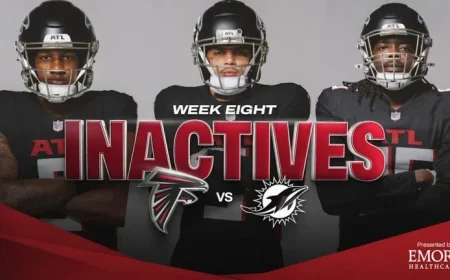 Atlanta Falcons Announce Inactive Players for Game Against Miami Dolphins