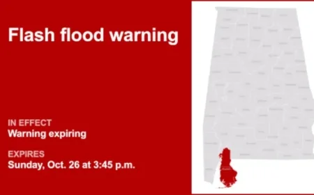 Baldwin County Faces Flash Flood Warning; Immediate Action Required Sunday