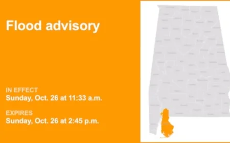 Flood Advisory Issued for Baldwin County Due to Heavy Rain until Sunday