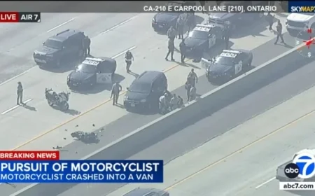 Motorcycle Pursuit Ends in Crash, Shuts Down 210 Freeway Eastbound Lanes