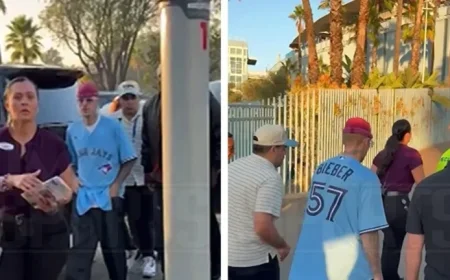 Justin Bieber Steals the Spotlight at World Series Game 3 Sporting Blue Jays Gear