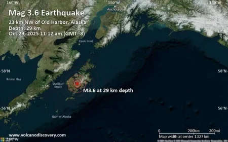 Minor 3.6 Earthquake Strikes 56 Miles Southwest of Kodiak, Alaska