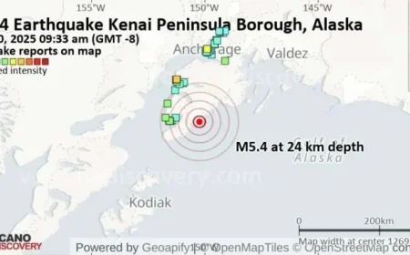 Magnitude 5.4 Earthquake Strikes Southeast of Kalifornsky, Alaska