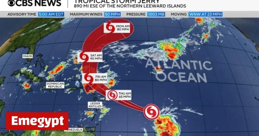 Tropical Storm Jerry Set to Strengthen into Hurricane See its Projected Path Across Central Atlantic
