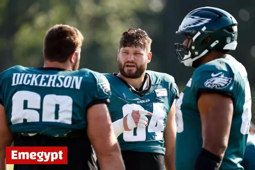 Brett Toth Set to Step Up with Landon Dickerson Sidelined; Jalen Carter and Nakobe Dean Questionable for Giants Clash