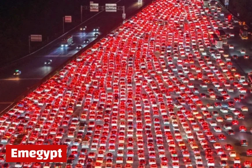 Nearly as Poetic as Jacques Tati: Massive Traffic Jam Unfolds in China