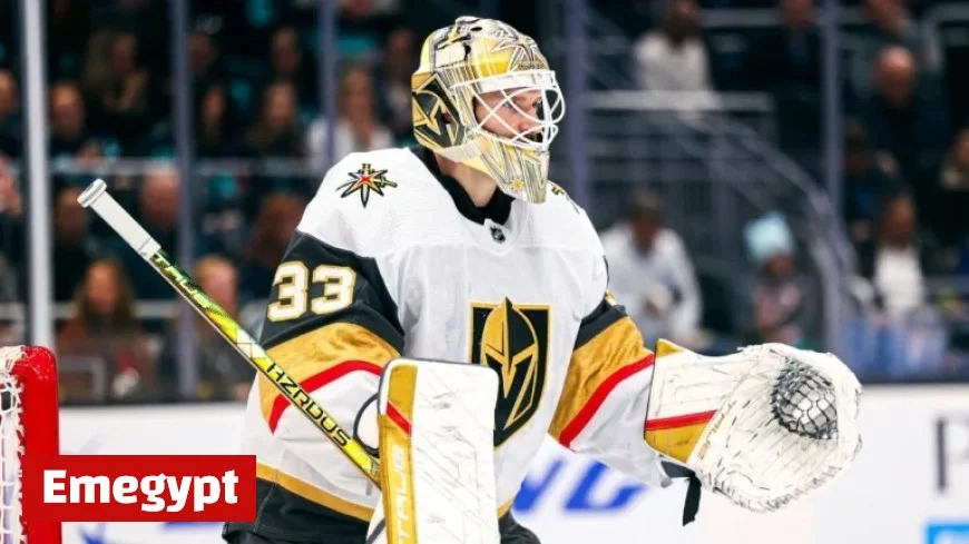 Golden Knights Goalie Adin Hill Leaves Game Against Flames After Mask Hit by Puck