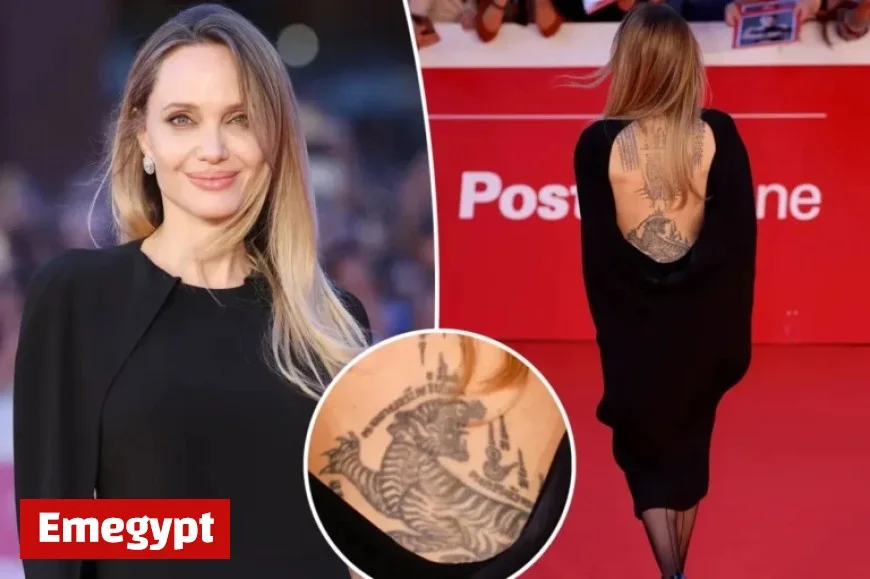 Angelina Jolie Dazzles in Backless Dress Showcasing Her Striking Back Tattoos at Rome Premiere of Couture