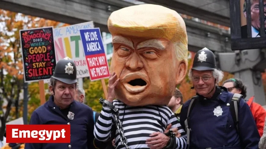 Donald Trump uses AI video to drop brown sludge on ‘No Kings’ protesters from a jet