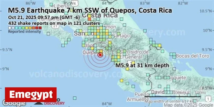 Powerful 5.9 Earthquake Strikes Off Costa Rica’s Coast South of San Jose in the North Pacific Ocean on October 22, 2025