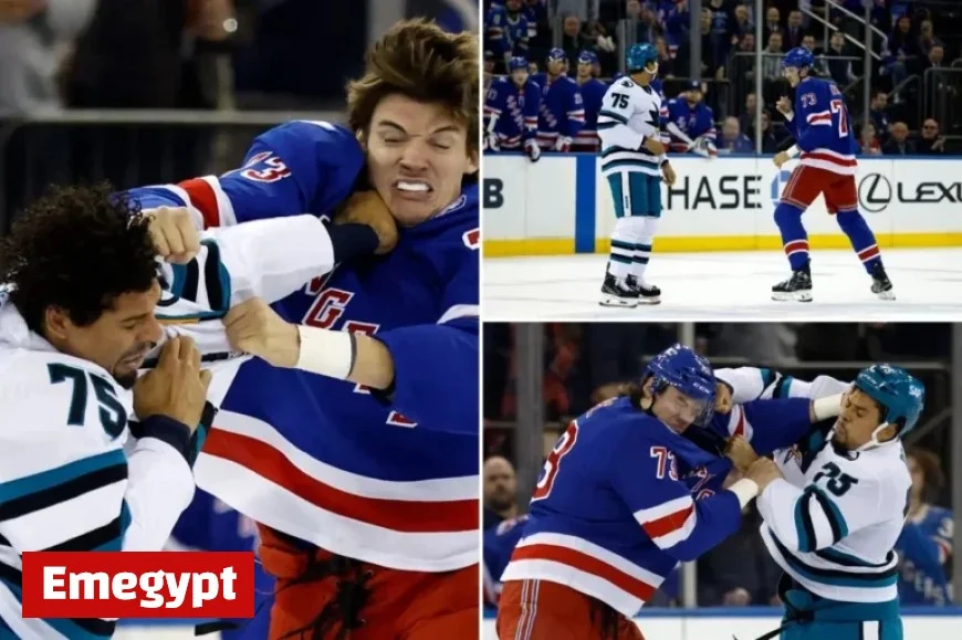 Rangers’ Matt Rempe Injured After Intense Fight with Sharks’ Ryan Reaves