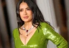 Salma Hayek Stuns in Velvet Bodycon Dress with Old Hollywood Side Part