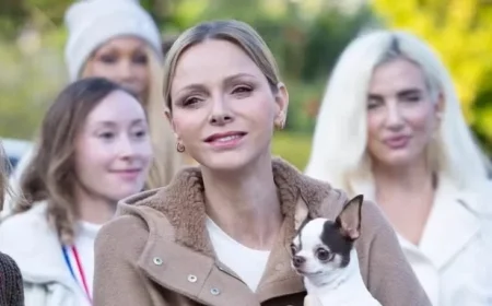 Princess Charlene Wears Max Mara Parka at Charity Walk Event