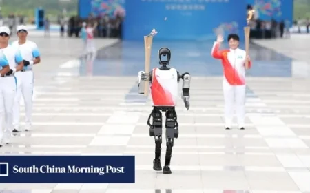 China Showcases Humanoid Robots in National Games Torch Relay Chariots of Wire