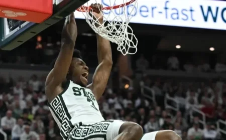 Ward’s Double-Double Powers Spartans to Victory Over Arkansas in Clash