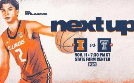 #14 Illini Face #11 Texas Tech Tuesday at State Farm Center