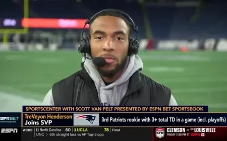 TreVeyon Henderson Scores 3 Touchdowns Against Jets Joins Scott Van Pelt on SportsCenter