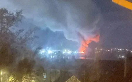 Firefighters Battle Large Blaze at Ballytrasna Industrial Site