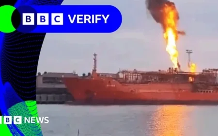 Dramatic Footage Captures Gas Tanker Ablaze Following Attack on Ukrainian Danube Port