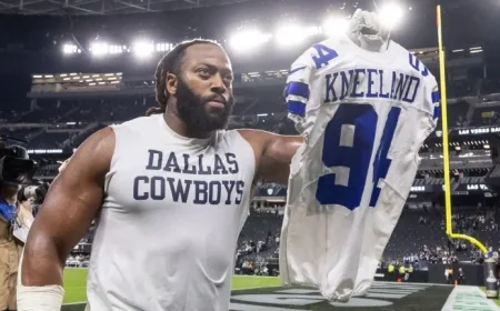 Dallas Cowboys Celebrate Marshawn Kneeland in 33-16 Victory Against Las Vegas Raiders in NFL Action