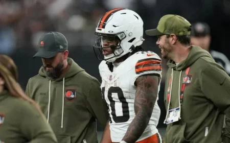 Browns RB Quinshon Judkins Exits Field During Clash with Raiders