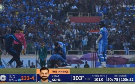 Ranchi Security Breached as Fan Touches Virat Kohli’s Feet After 52nd ODI Century in IND vs SA Match; Viral Video Captures the Moment