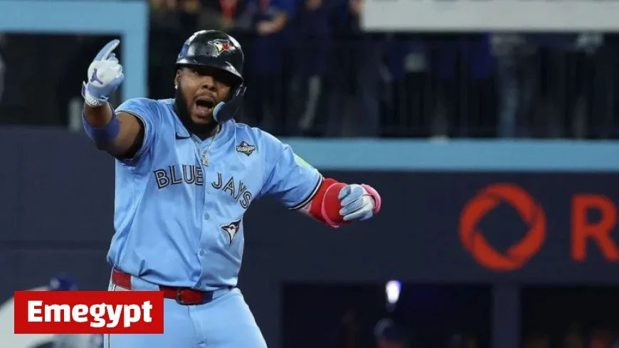Vladimir Guerrero Jr. Sports “Captain Clutch” Poulin Jersey at World Series Game 7