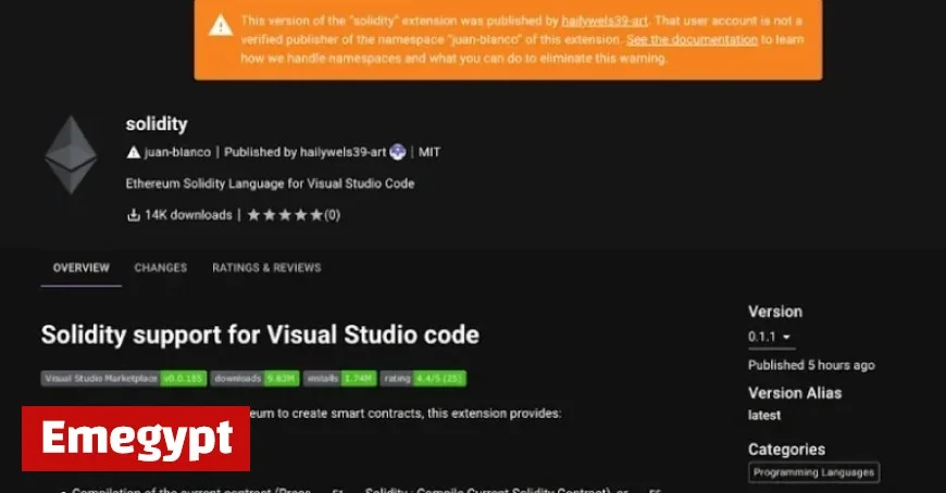 Ethereum Supports Malicious VSX Extension “SleepyDuck” in Command Server Operations