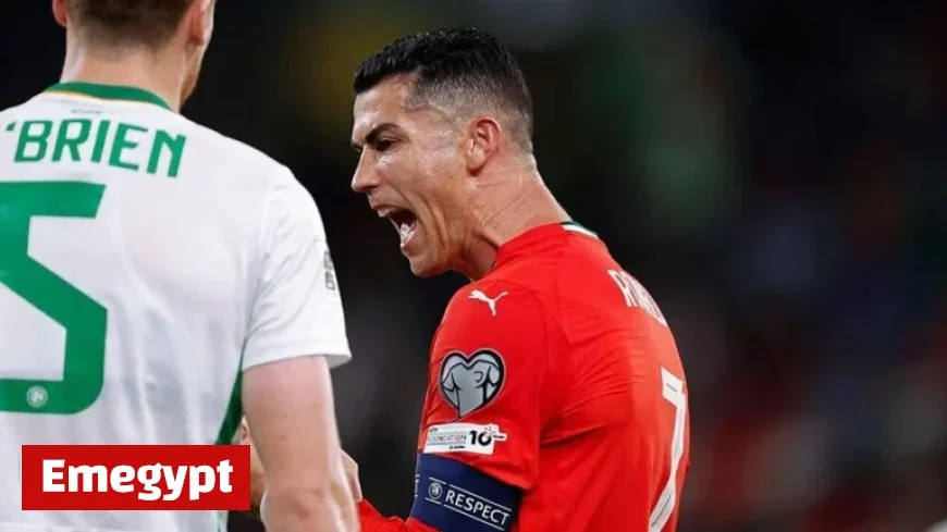 Nathan Collins of Republic of Ireland perplexed by Cristiano Ronaldo’s iconic celebration against Portugal
