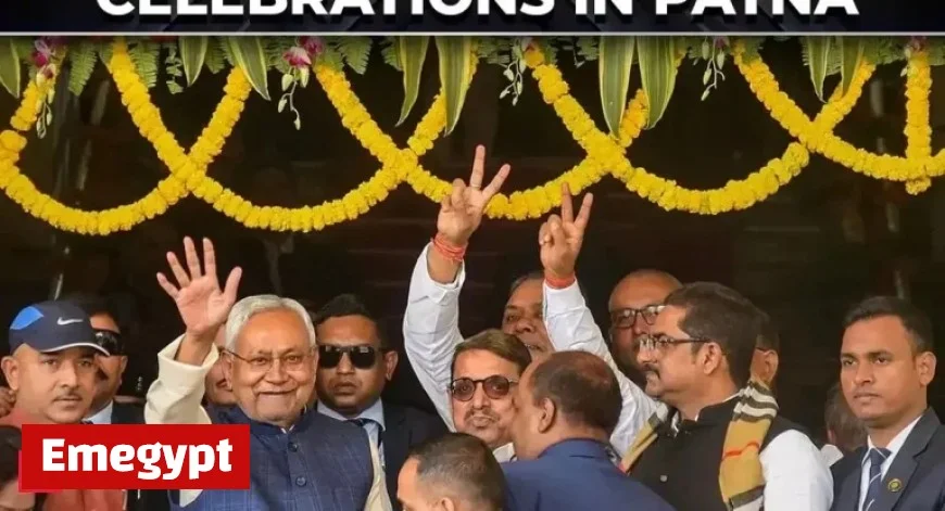 JD(U) office erupts in celebration as NDA secures over 185 seats surpassing majority mark in Bihar