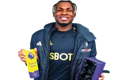 Chukwueze Celebrates Winning Premier League Man of the Match Award