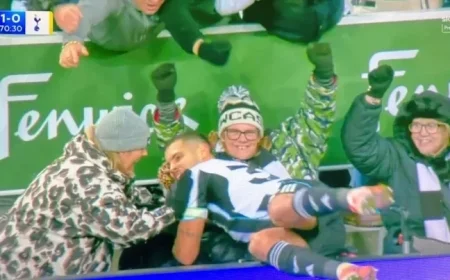 Newcastle Star’s Heartwarming Goal Celebration as He Leaps into Crowd to Hug Disabled Fan