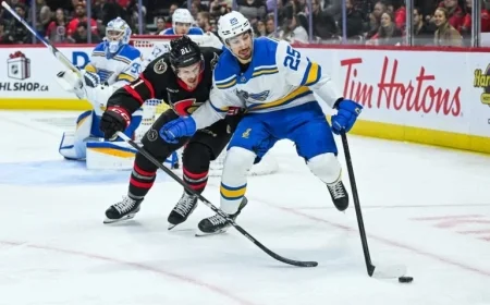 Blues Forward Jordan Kyrou Exits Game Early Facing Senators