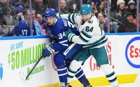 Sharks Gear Up to Challenge Matthews and Maple Leafs in Epic Clash Against 10-Game Winning Streak