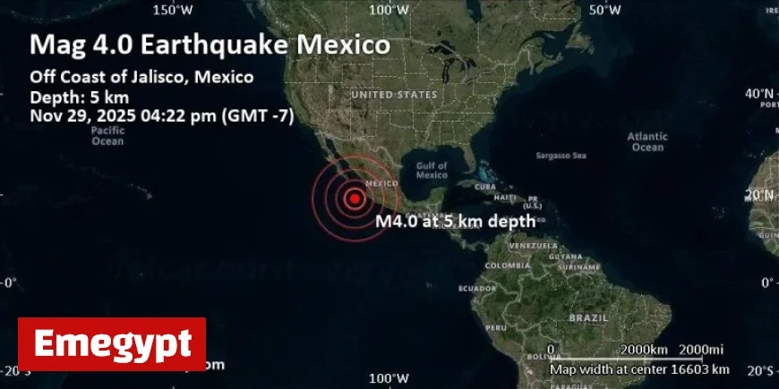 4.0 Magnitude Earthquake Strikes North Pacific Ocean Southwest of Puerto Vallarta Mexico on Saturday Nov 29 2025